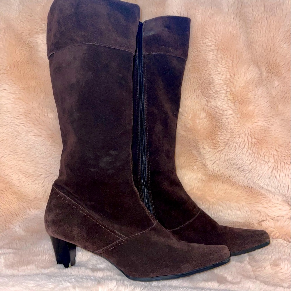 Faux suede tall boots. Chocolate brown.